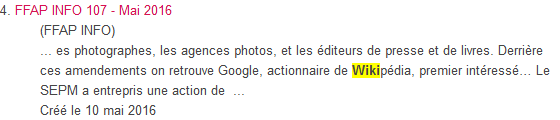 extrait de la lettre d'information : "Derrière ces amendements on retrouve Google, actionnaire de Wikipédia, premier intéressé"